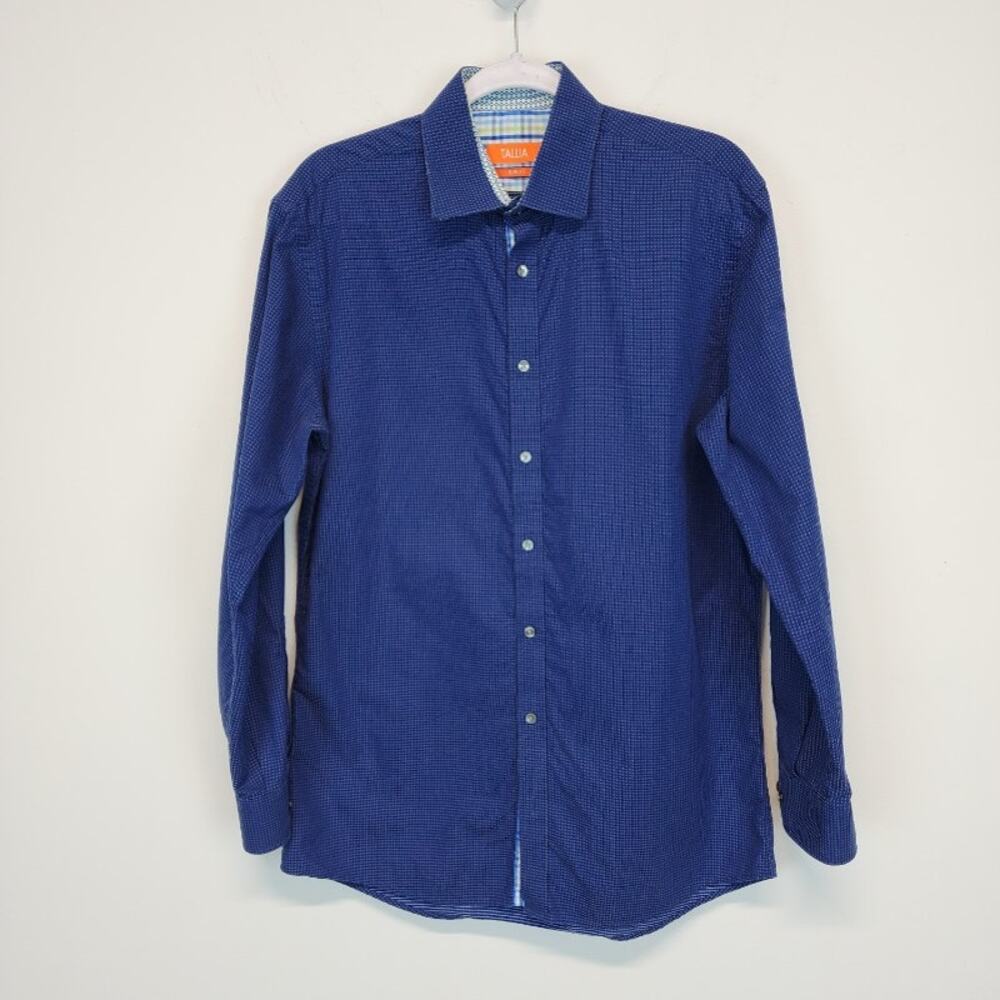 Tallia Slim Fit Button Up Shirt Size M Blue Micro Print Long Sleeve Flip Cuff
